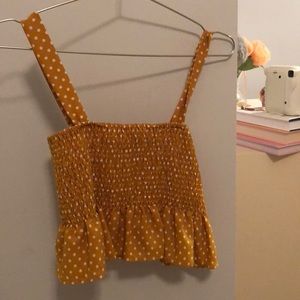 Cinched Polka Dot Top (Gold, White)